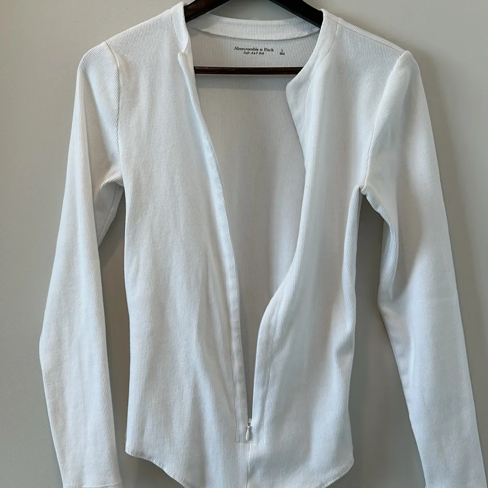 Abercrombie Ribbed White Bodysuit Long Sleeve Basic Capsule Casual Size Large - Picture 5 of 11